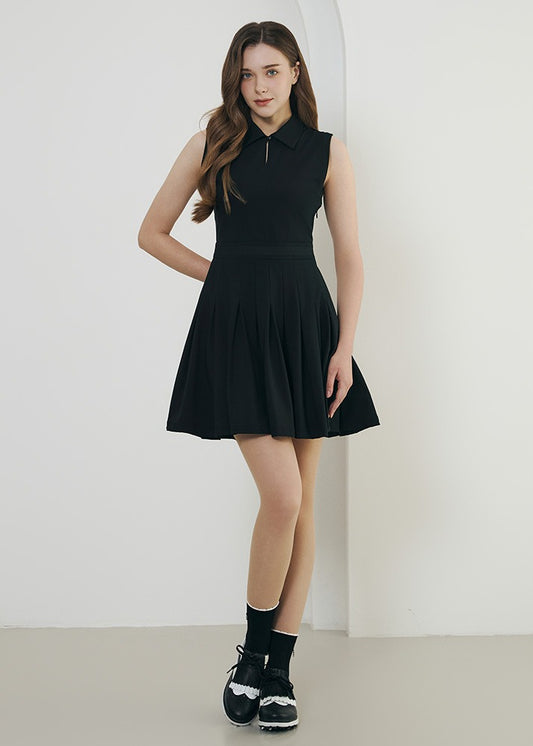 Pleated flared banded dress - DF2WWO531M / BLACK