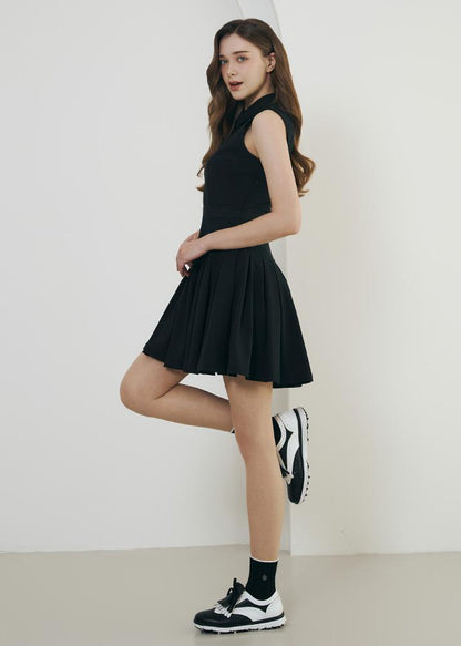 Pleated flared banded dress - DF2WWO531M / BLACK