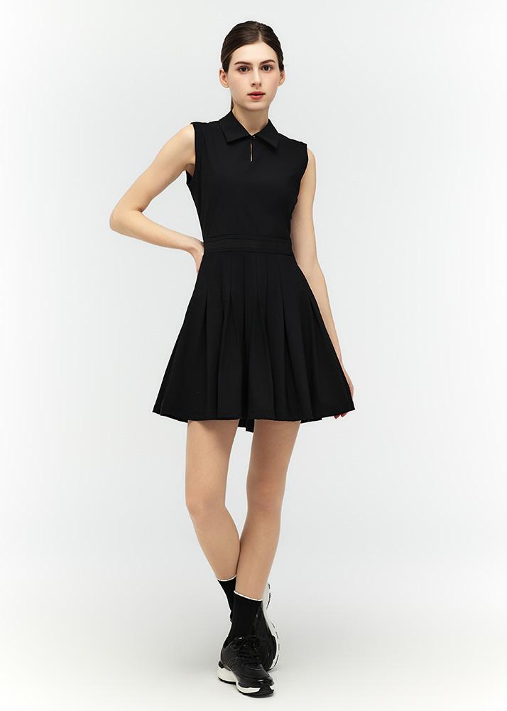 Pleated flared banded dress - DF2WWO531M / BLACK