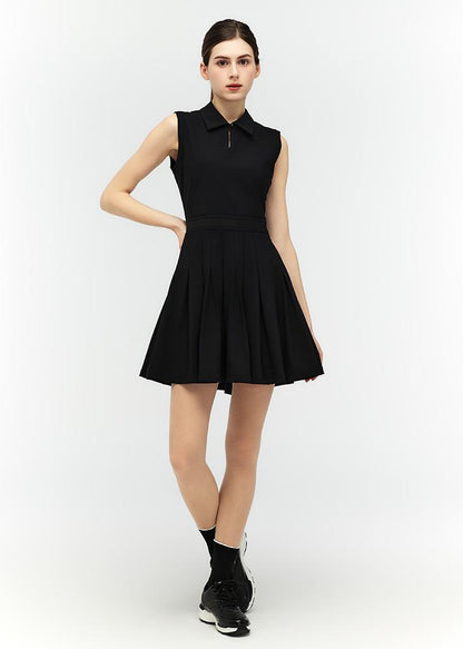 Pleated flared banded dress - DF2WWO531M / BLACK