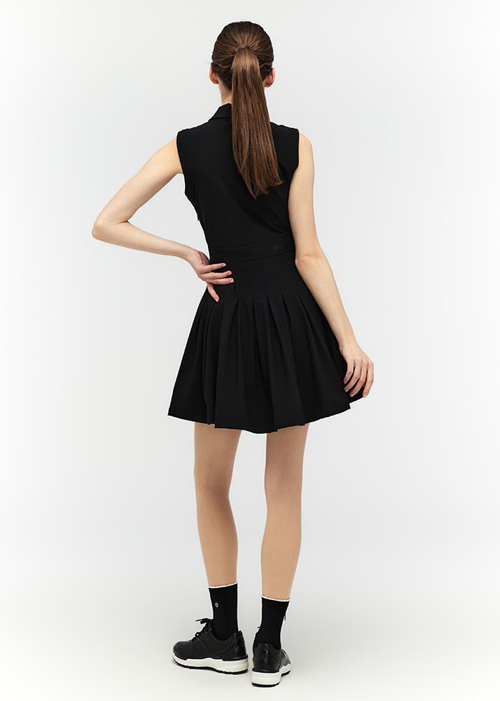 Pleated flared banded dress - DF2WWO531M / BLACK