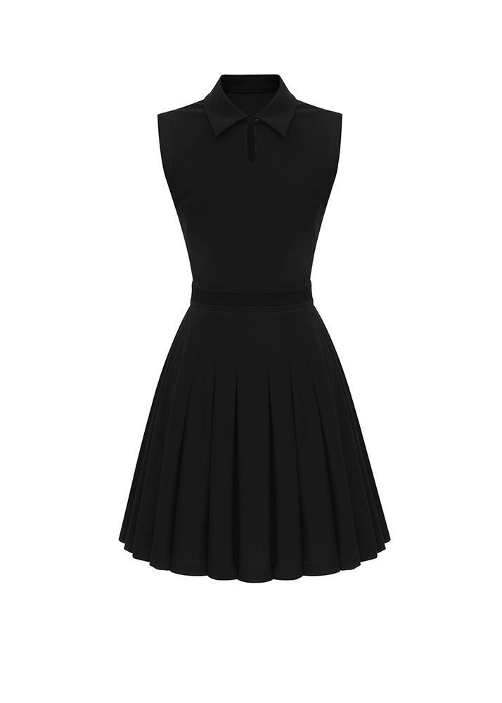 Pleated flared banded dress - DF2WWO531M / BLACK