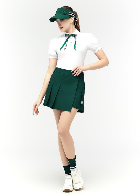 Wrap unbalanced pleated culottes - DF2WCU432M / D.GREEN