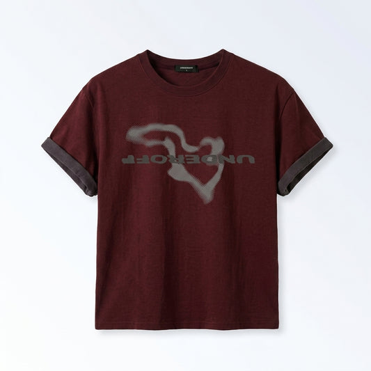 nmx Roll-Up Sleeve Crop T-Shirt Geography Burgundy