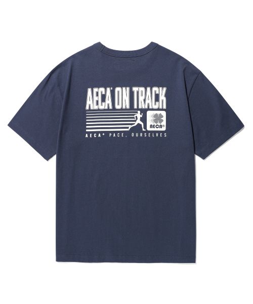 aecawhite AECA ON TRACK HALF SLEEVE TEE-NAVY