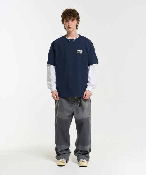 aecawhite AECA ON TRACK HALF SLEEVE TEE-NAVY