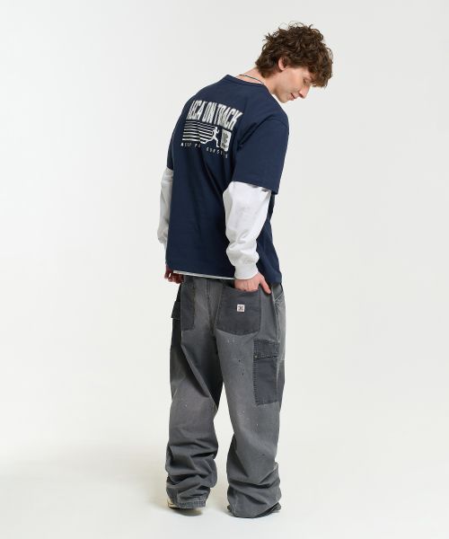 aecawhite AECA ON TRACK HALF SLEEVE TEE-NAVY