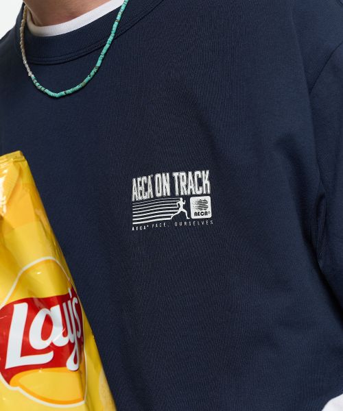 aecawhite AECA ON TRACK HALF SLEEVE TEE-NAVY
