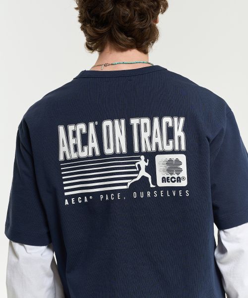 aecawhite AECA ON TRACK HALF SLEEVE TEE-NAVY